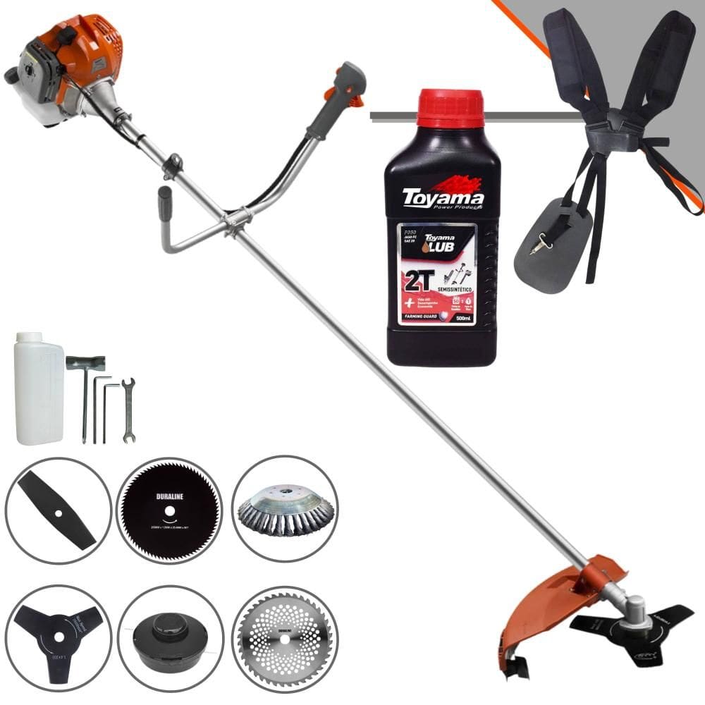 Podador de Grama Multifuncional Tekna RL520ACN-TK À Gasolina 52cc 2HP de Potência 9.000rpm Motor 2T Roçadeira Completa 6 Em 1 + ÓLEO TOYAMA FG50