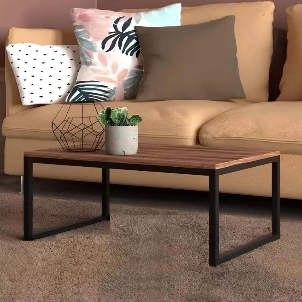 Mesa Centro Sala Pés De Ferro Tampo Mdf 80x40 Amadeirado