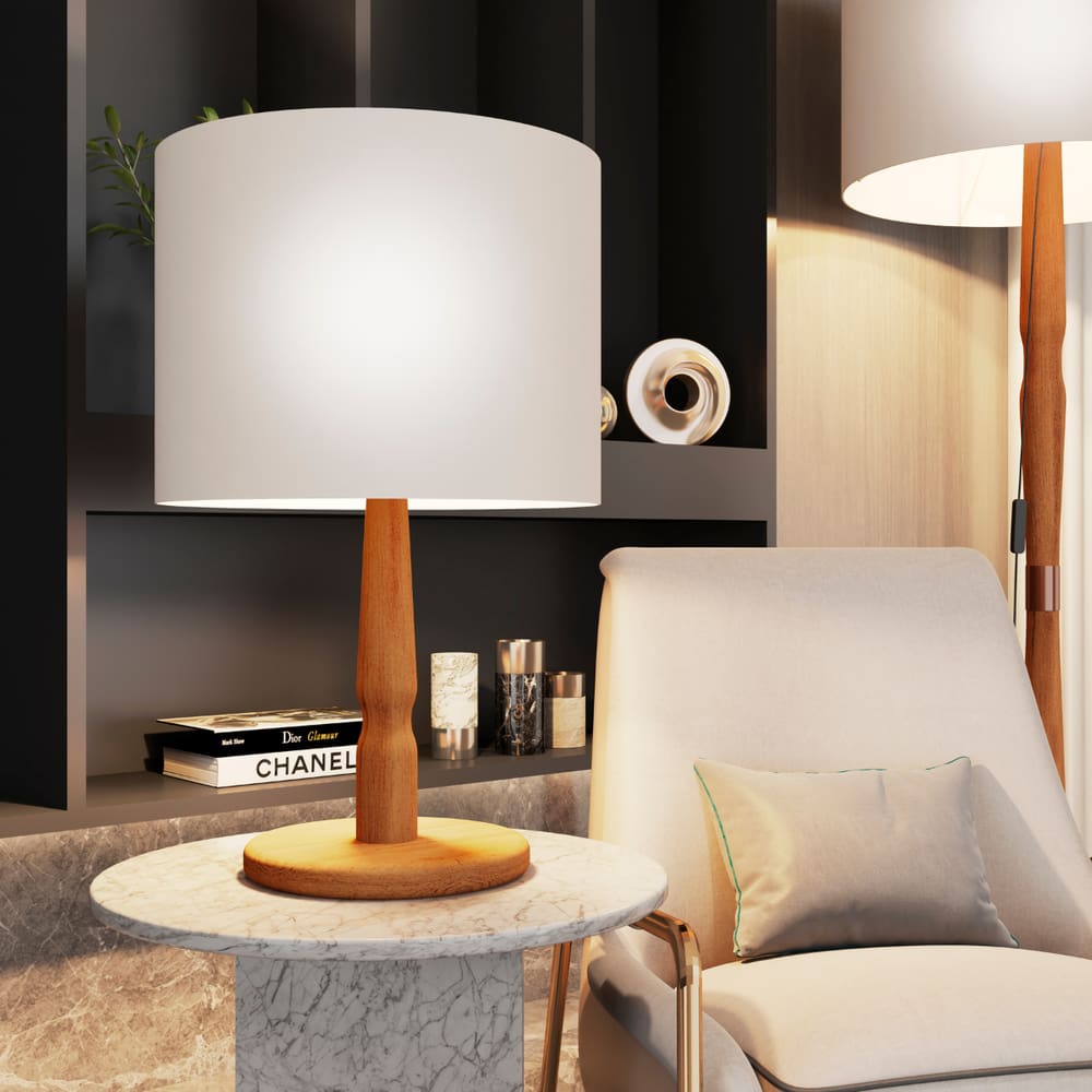 Luminaria Abajur De Mesa Nanna Em Madeira Off White