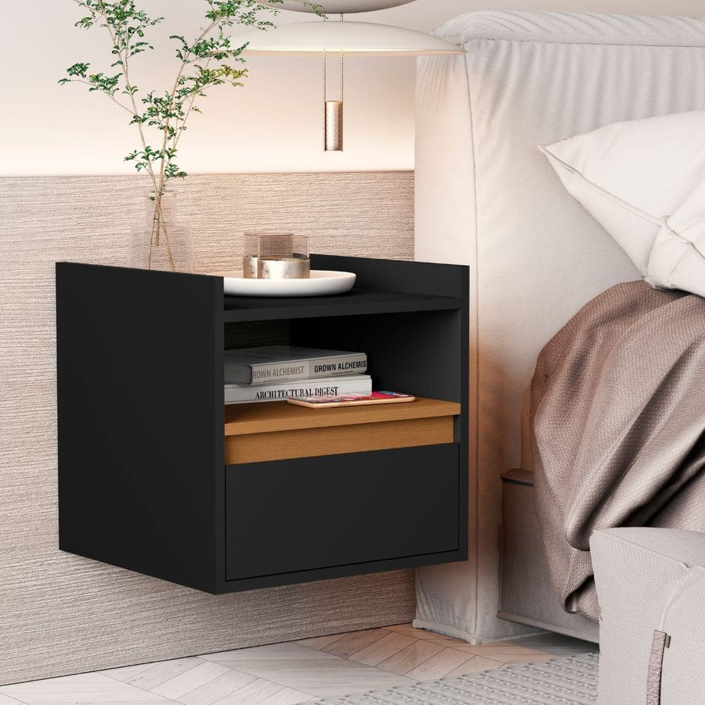 Mesa Cabeceira Suspensa Minerva Preto Nature