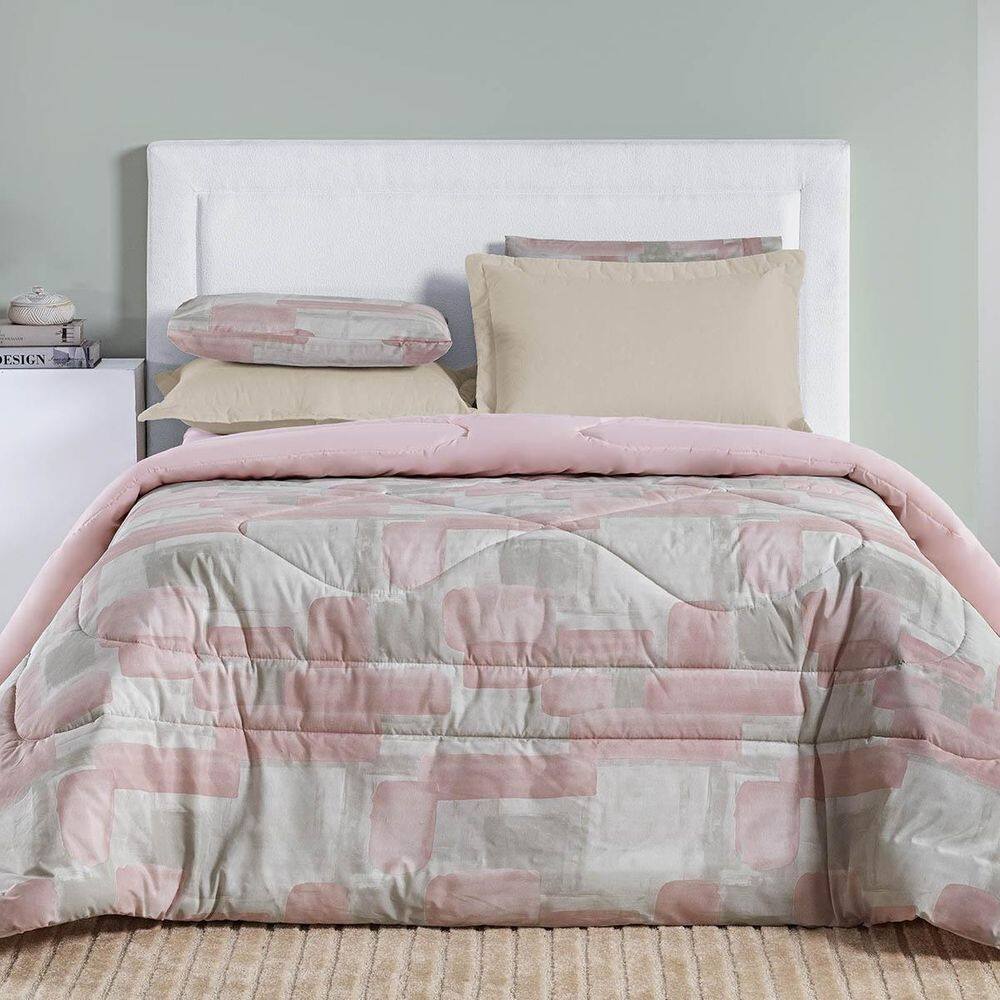 Edredom Maris King Percalle 200 Fios Floral Quadri Rosê