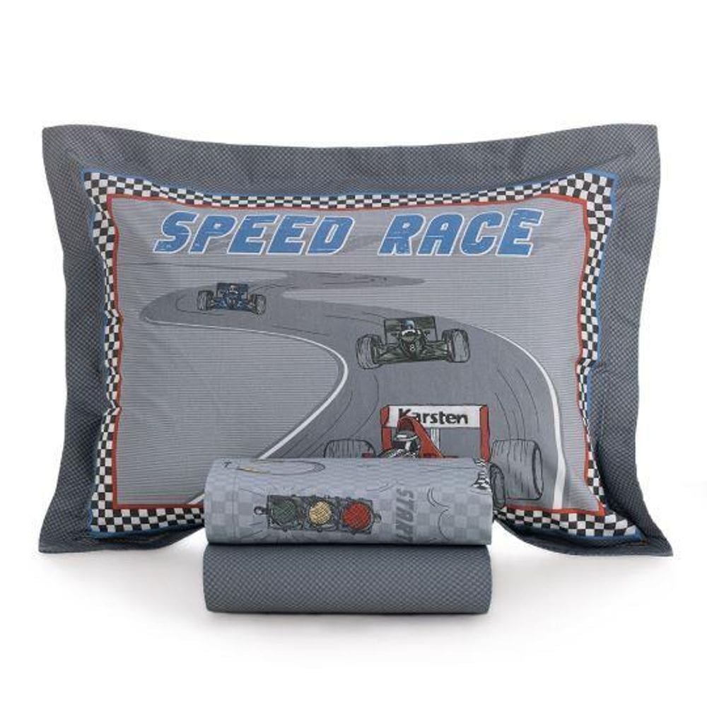 Jogo De Cama Solteiro Infantil Corrida 200 Fios Karsten