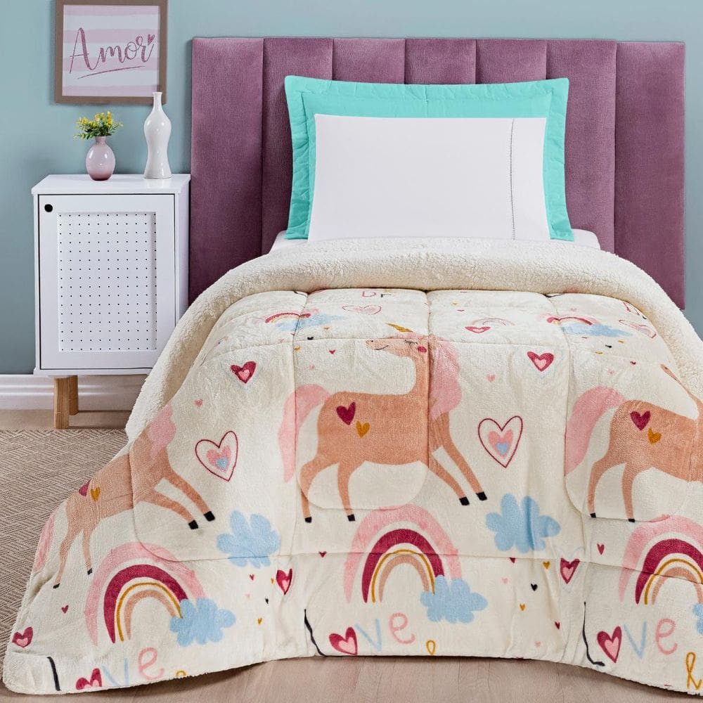 Cobertor Grosso Solteiro Estampado Mundo Kids Dupla Face