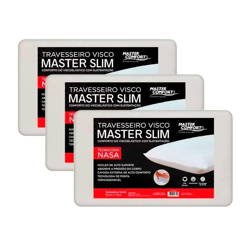 Kit 3 Travesseiro Nasa Viscoelástico Master Slim Sono