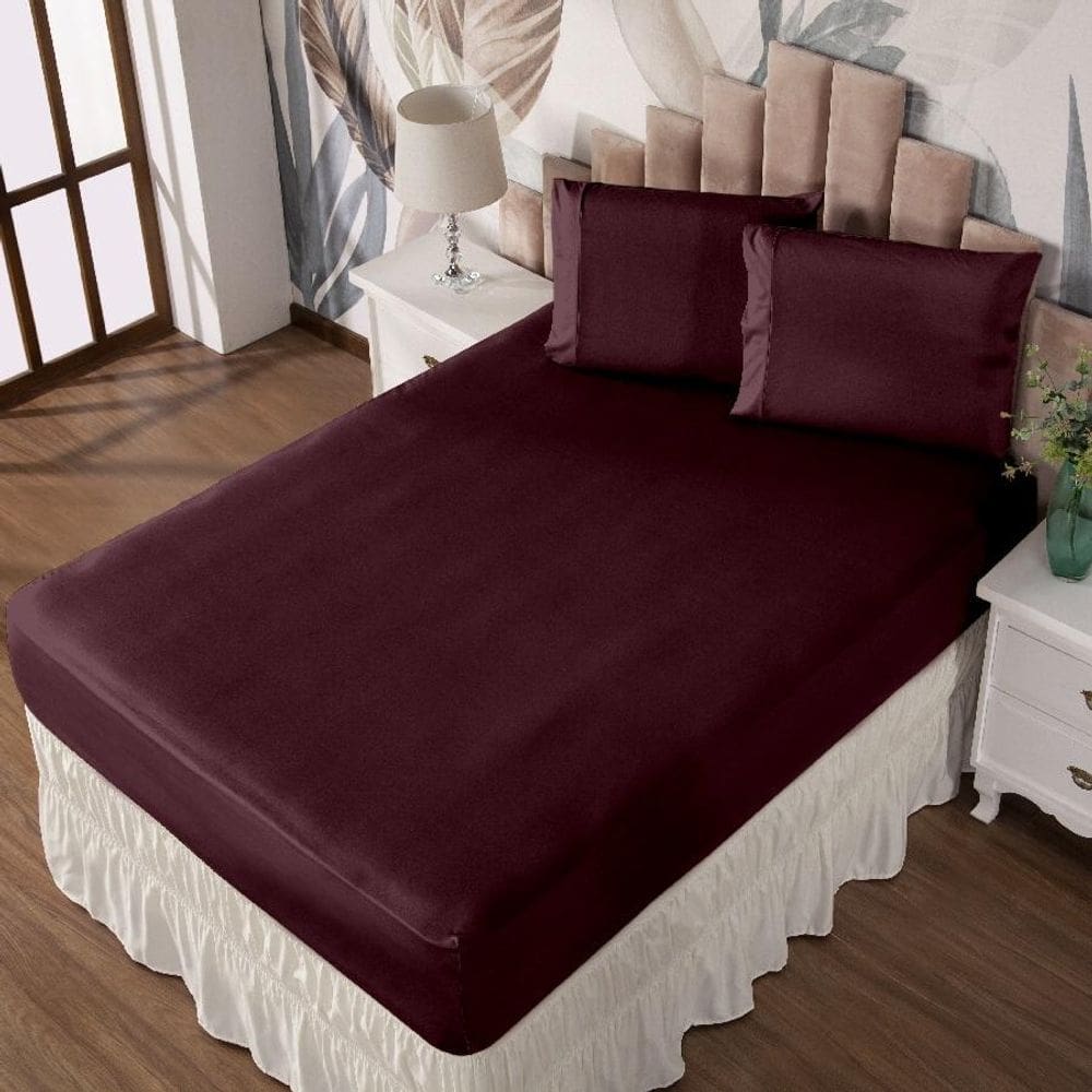 Jogo De Cama Casal Lençol E Fronha Prático Malha Lisa 3 Pç