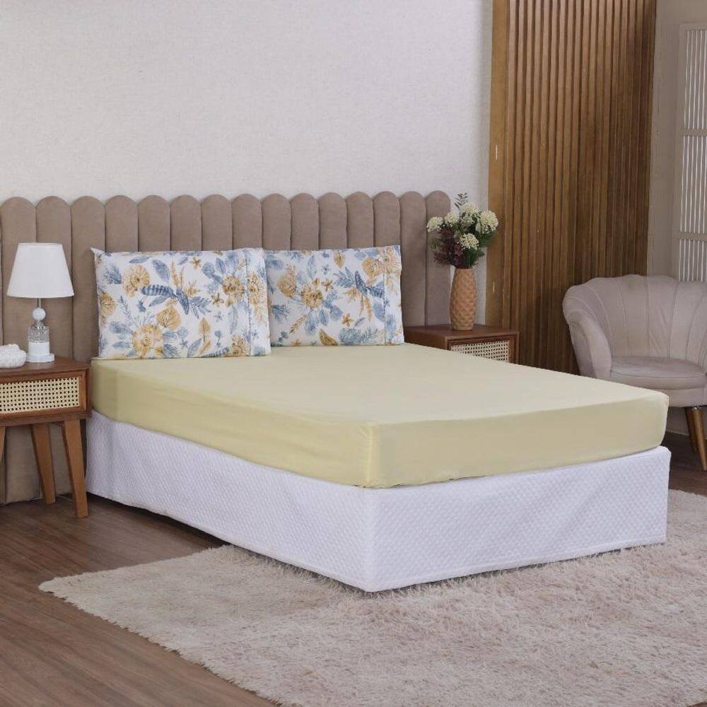 Jogo Cama Casal 3P Lençol + Fronha Esmeralda Percal 100%