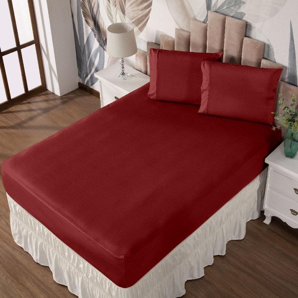 Jogo De Cama Casal Lençol E Fronha Prático Malha Lisa 3 Pç