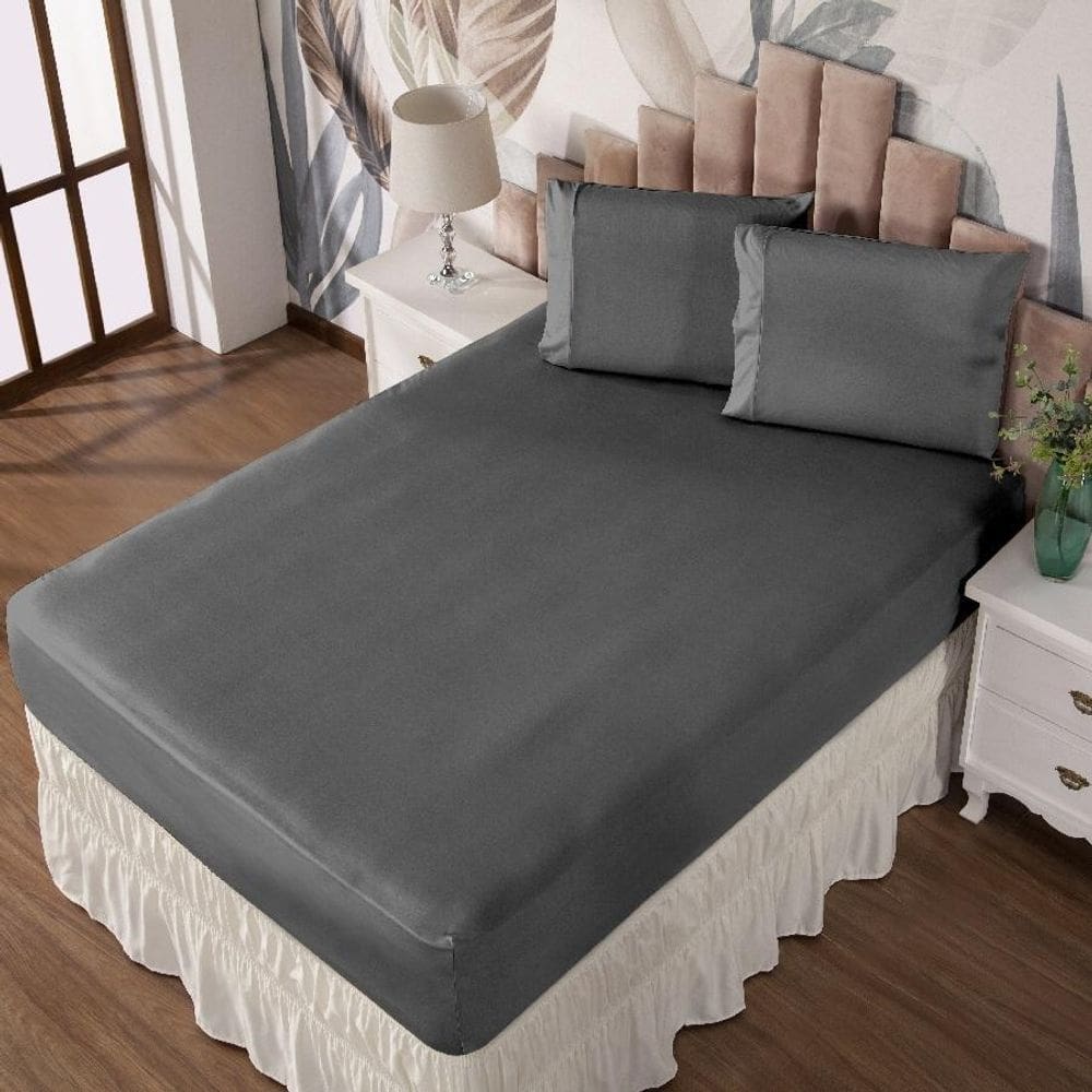 Jogo De Cama Casal Lençol E Fronha Prático Malha Lisa 3 Peças