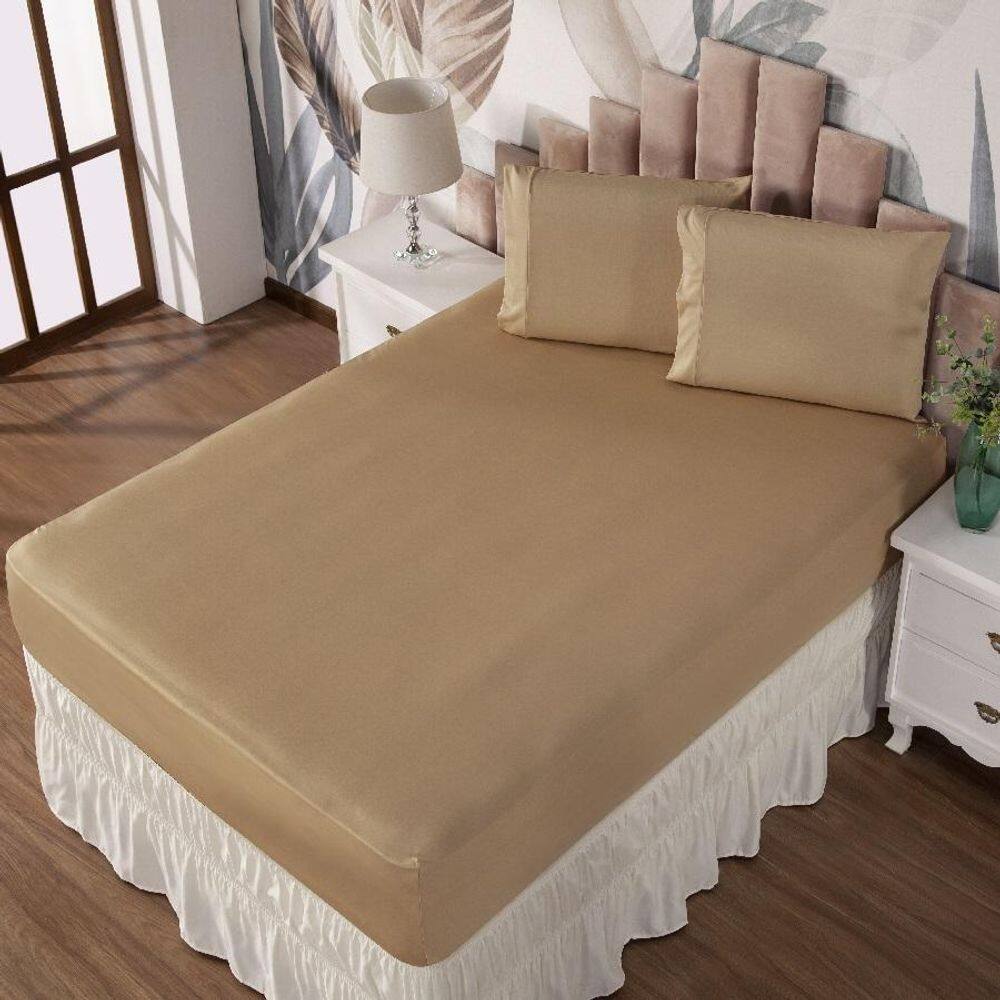 Jogo De Cama Casal Lençol E Fronha Prático Malha Lisa 3 Pç