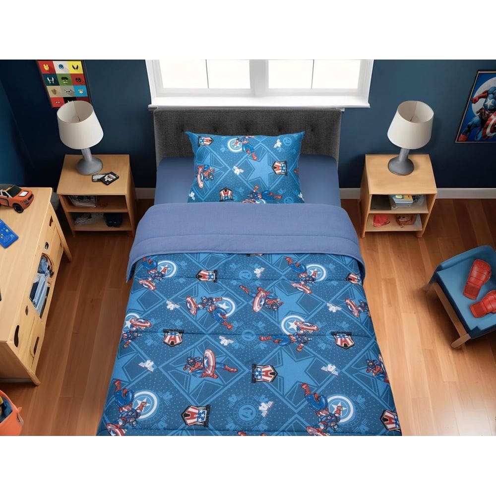 Kit Cama Marvel Com Edredom Capitão América 100% Algodão 3P
