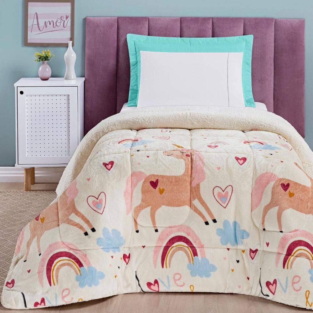 Cobertor Grosso Solteiro Estampado Mundo Kids Dupla Face