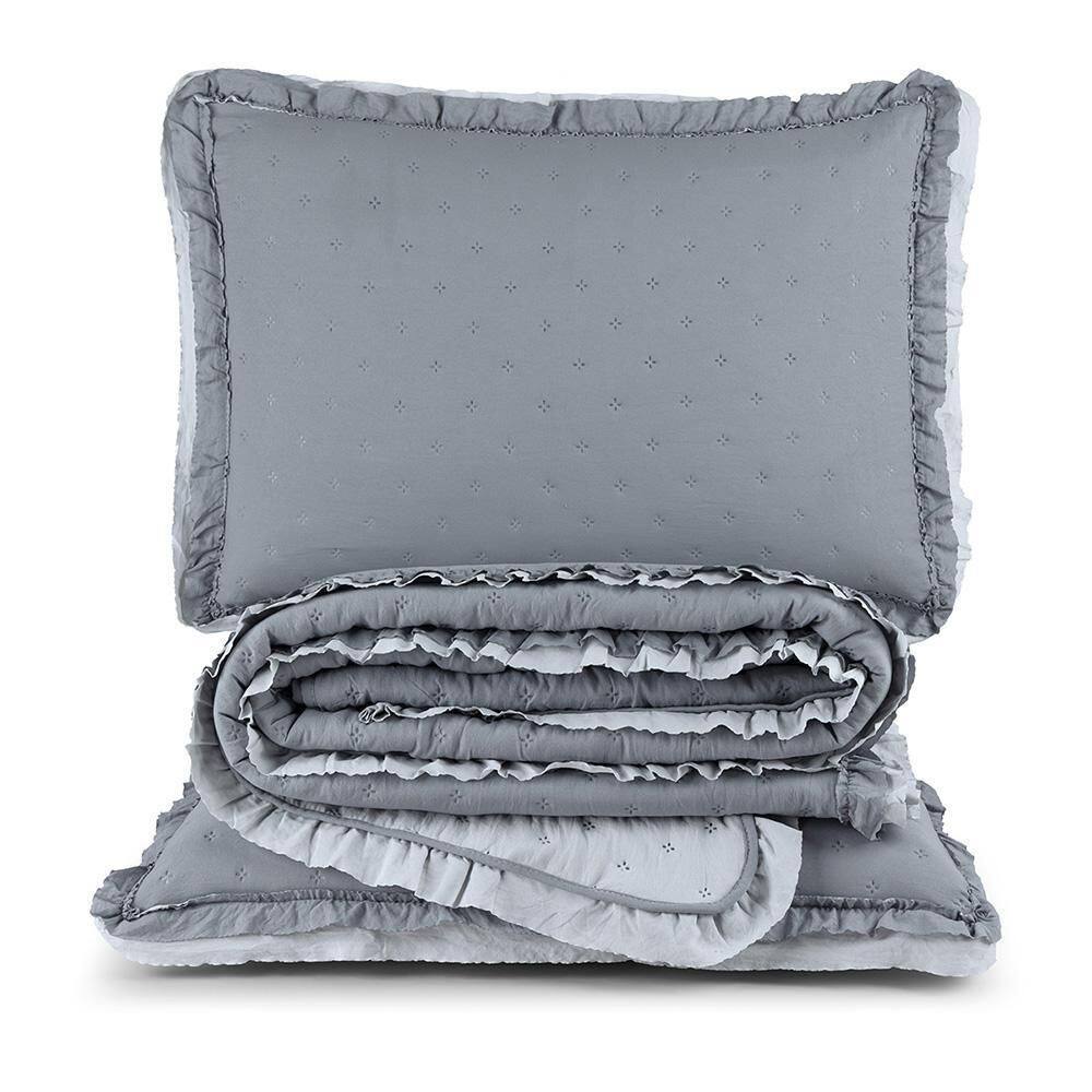 Cobre Leito Colcha Queen Luar 3 Peças Cinza - 100% Poliéster