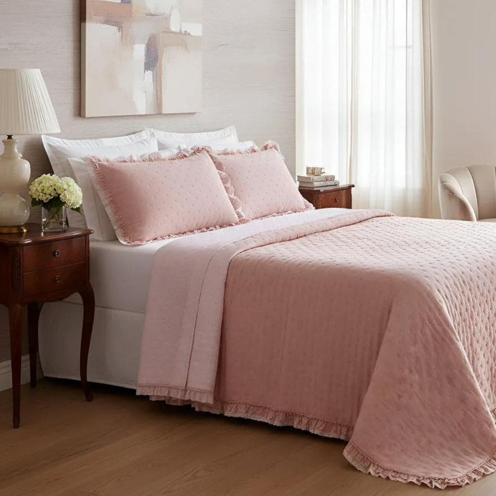 Colcha Queen Magnólia 200Fio Bordada Luxo Conforto Qualidade