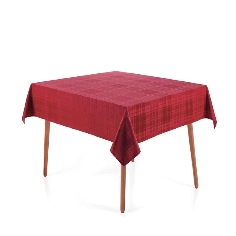 Toalha Mesa Quadrada 180X180Cm Tartan Vermelha Karsten