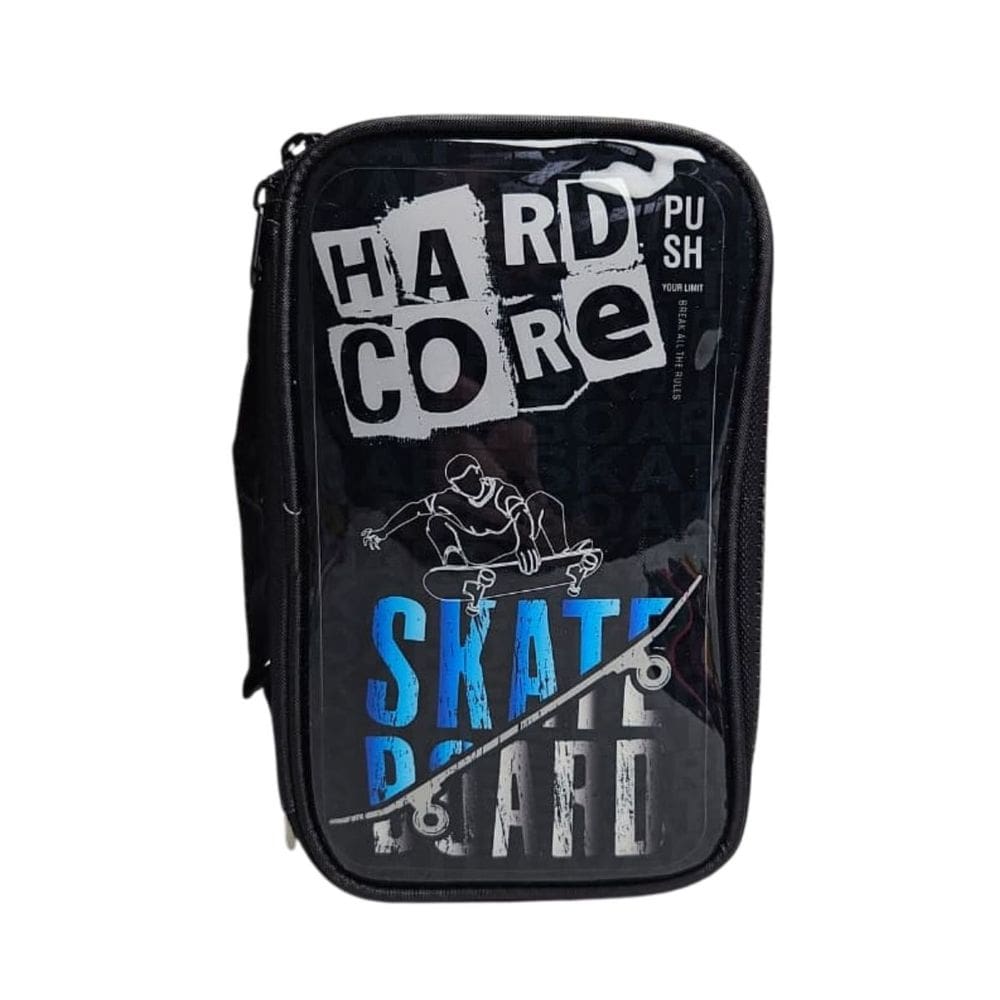 Estojo Escolar Box Skate Menino Grande Reforçado Organizador Preto Aula Lápis Material Aluno Divisor