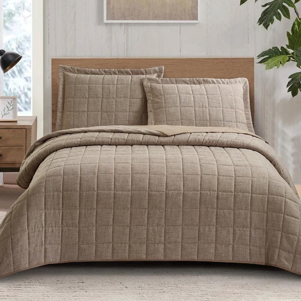 Kit Colcha / Cobre Leito Queen Sonhare Linho - Sultan Taupe