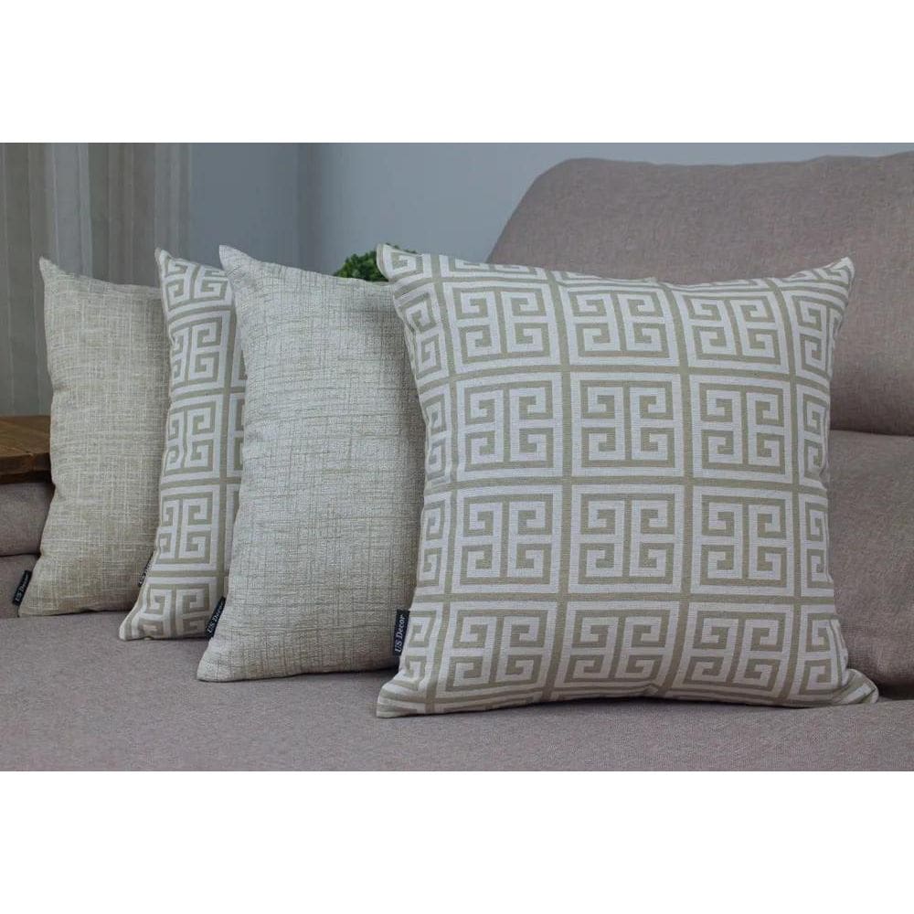 Kit 4 Capas Almofada Jacquard Full Labirinto + Riscos Bege