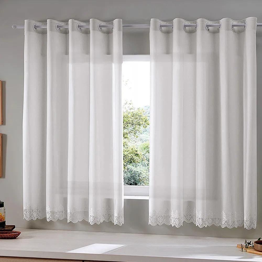 Cortina Para Cozinha Duplex Lisa Bella Janela Ornato Branco
