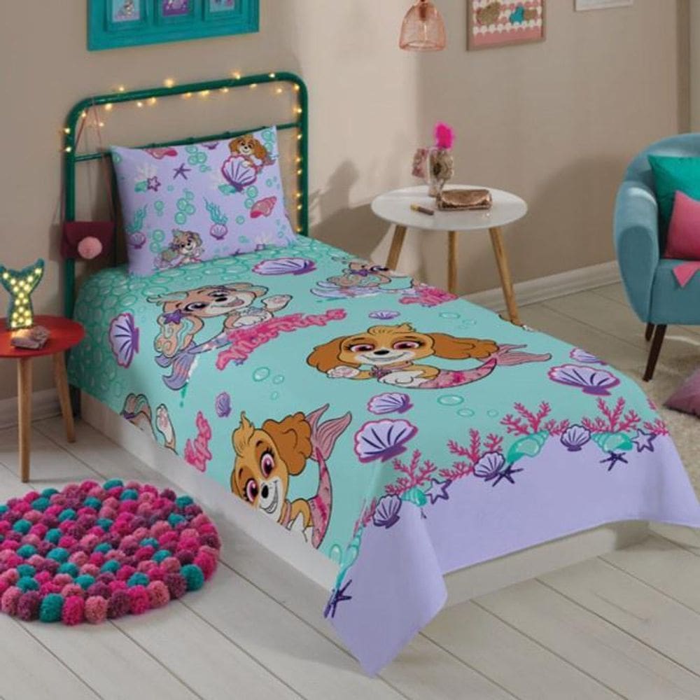 Jogo Lençol Cama Menina Patrulha Canina 100% Microfibra 2Pçs