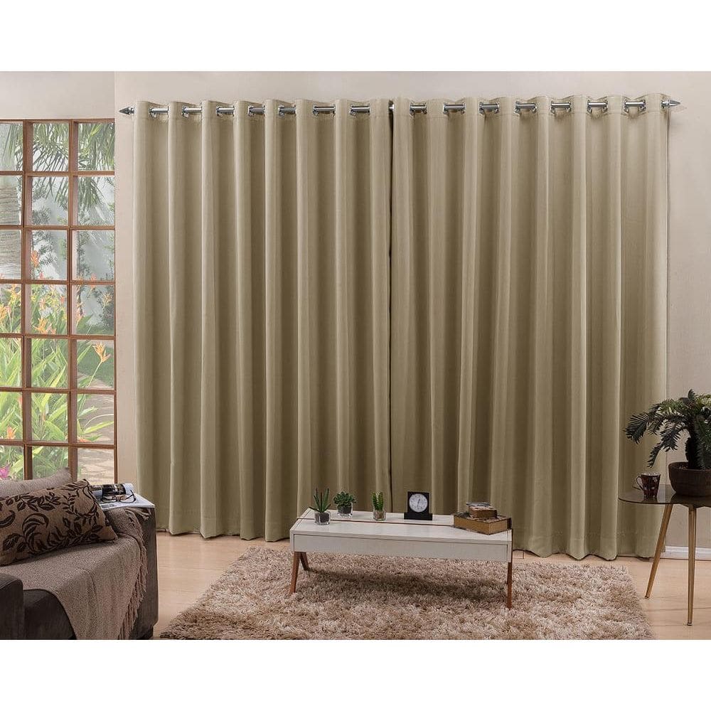 Cortina De Varão Bege 2,80X2,30 Blackout Tecido
