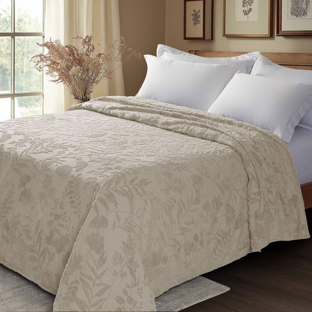 Colcha Chenille Jolitex Casal Lavanda Toque De Algodão Bege