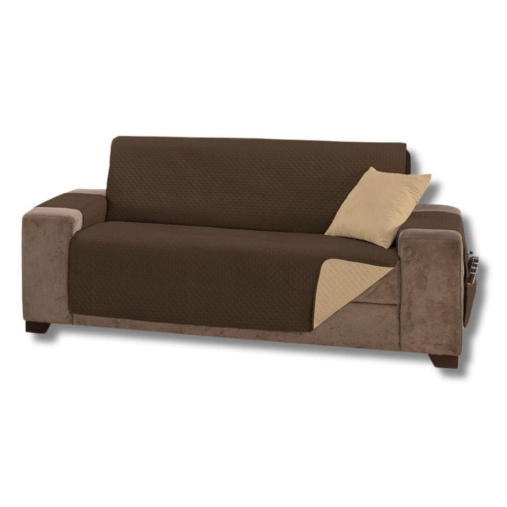 Capa De Sofá 3 Lugares Impermeável Dupla Face Com Bolsos