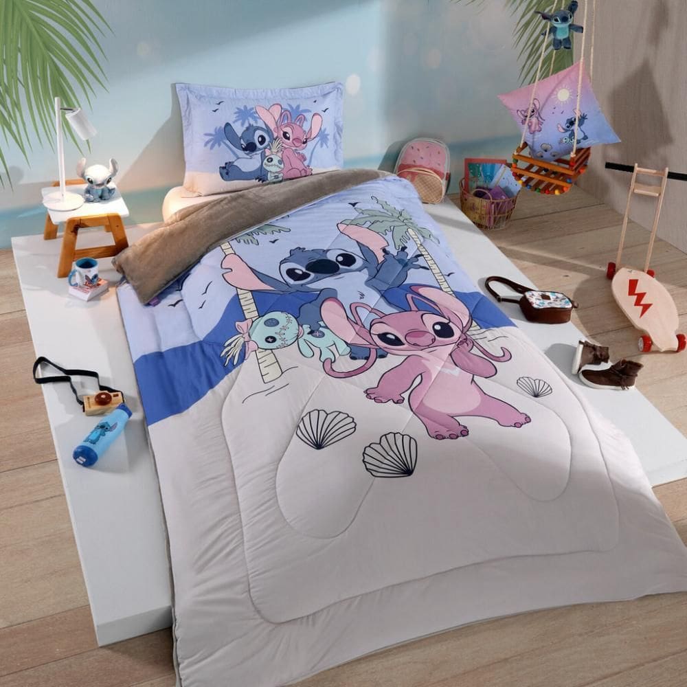 Edredon Solteiro Disney Stitch Tropical Hedrons