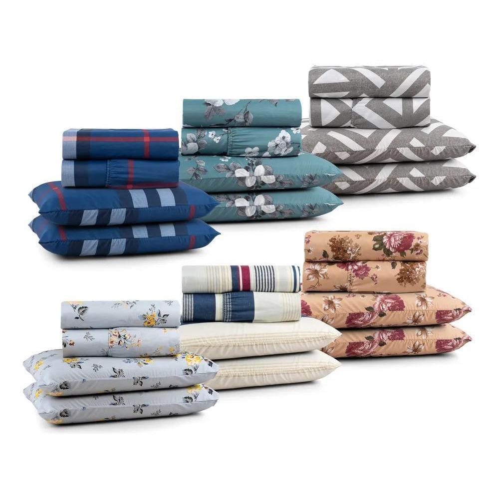 2X Jogo De Cama Queen Size Estampado 4 Peça Aveludado Elást