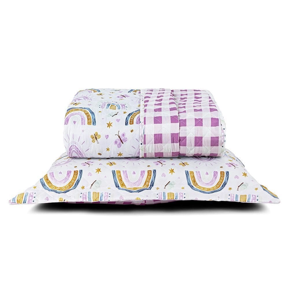 Kit Colcha Infantil Lutti 200 Fios Rosa Arco Íris Rainbow