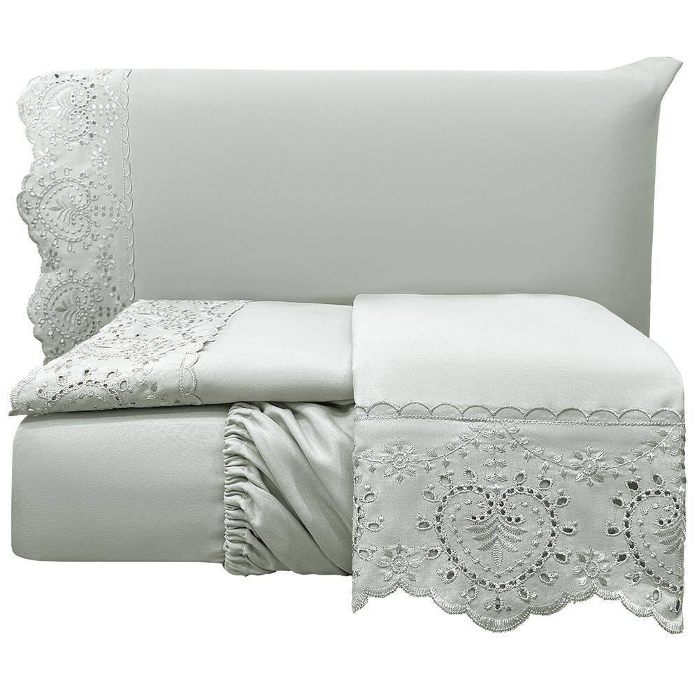 Jogo Cama Lençol King Nupcial Percal 300 Fios 4 Peças Cinza