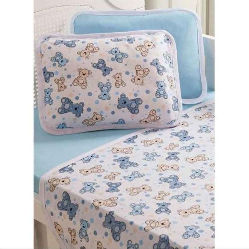 Jogo De Berço 3 Peças Malha Urso Azul 100% Algodão