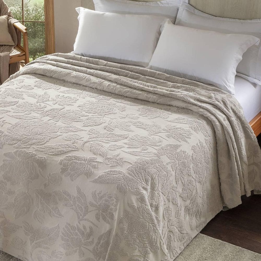 Colcha Chenille Jolitex Solteiro Melody Toque Algodão Bege