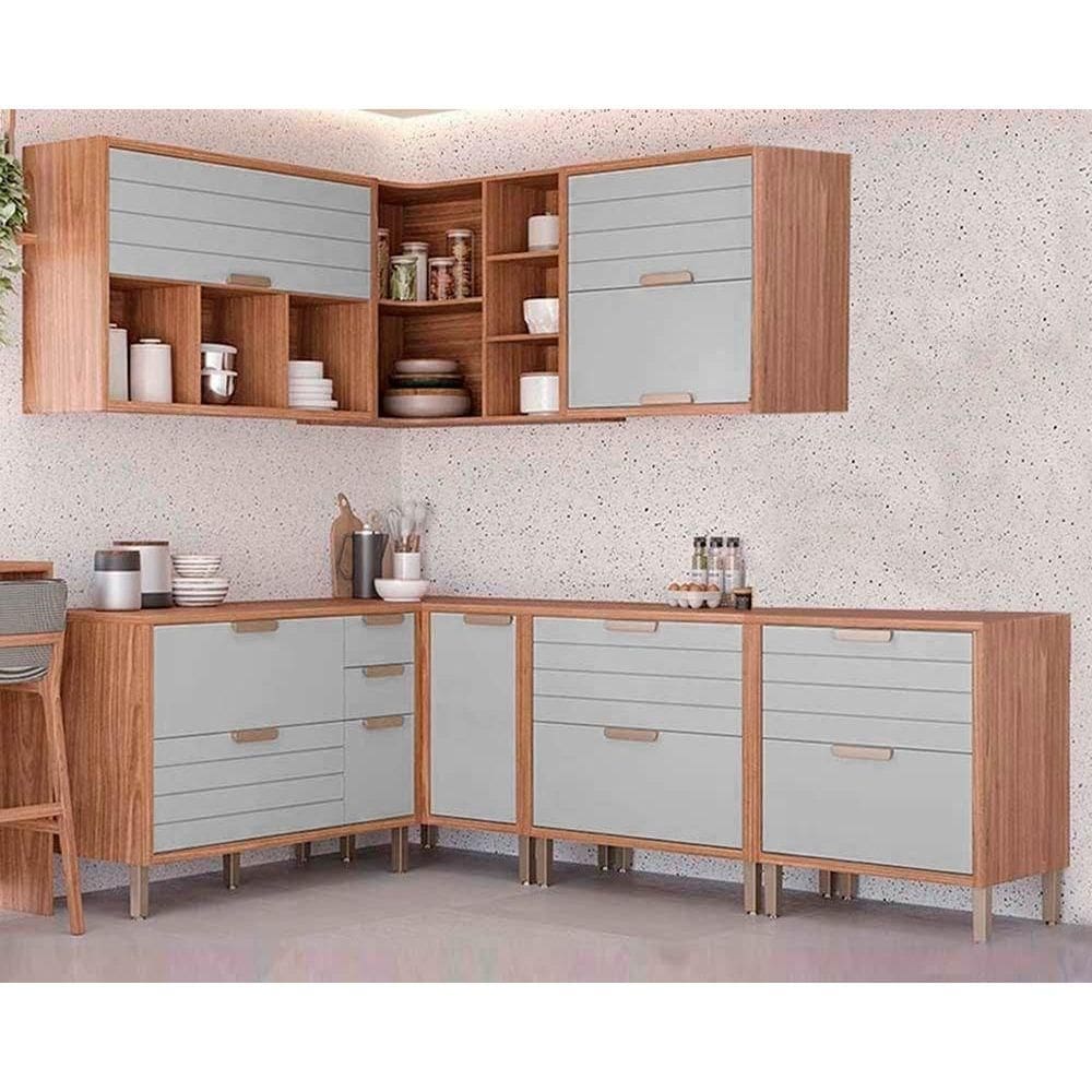 Cozinha Completa Eloise 7 Peças (3Aéreos+4Balcões) CZ027 Cinamomo/Platina - MGM