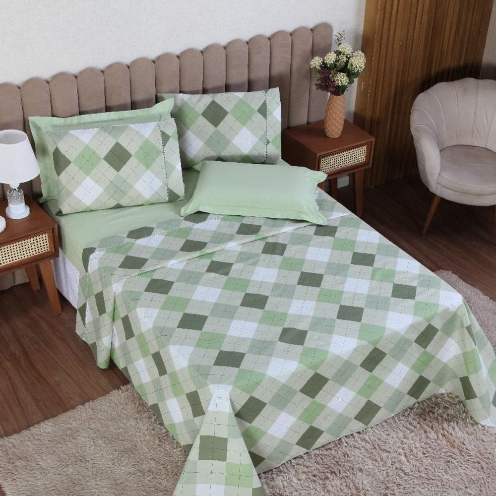 Jogo Cama Solteiro 4P Lençol + Fronha Esmeralda Percal 100%
