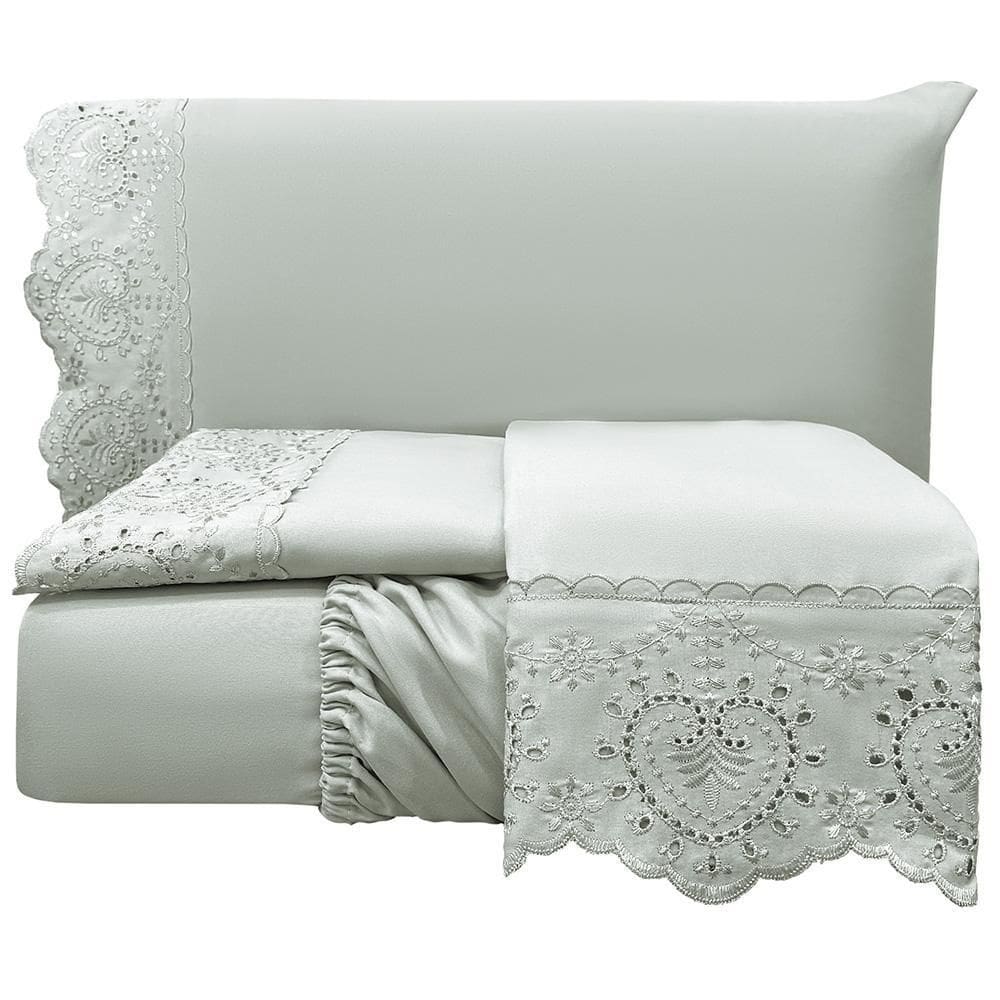 Jogo Cama Lençol King Nupcial Percal 300 Fios 4 Peças Cinza