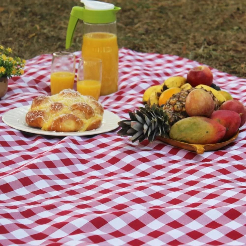 2X Toalha De Mesa 6 Lugares Xadrez Retangular Picnic Vermelh