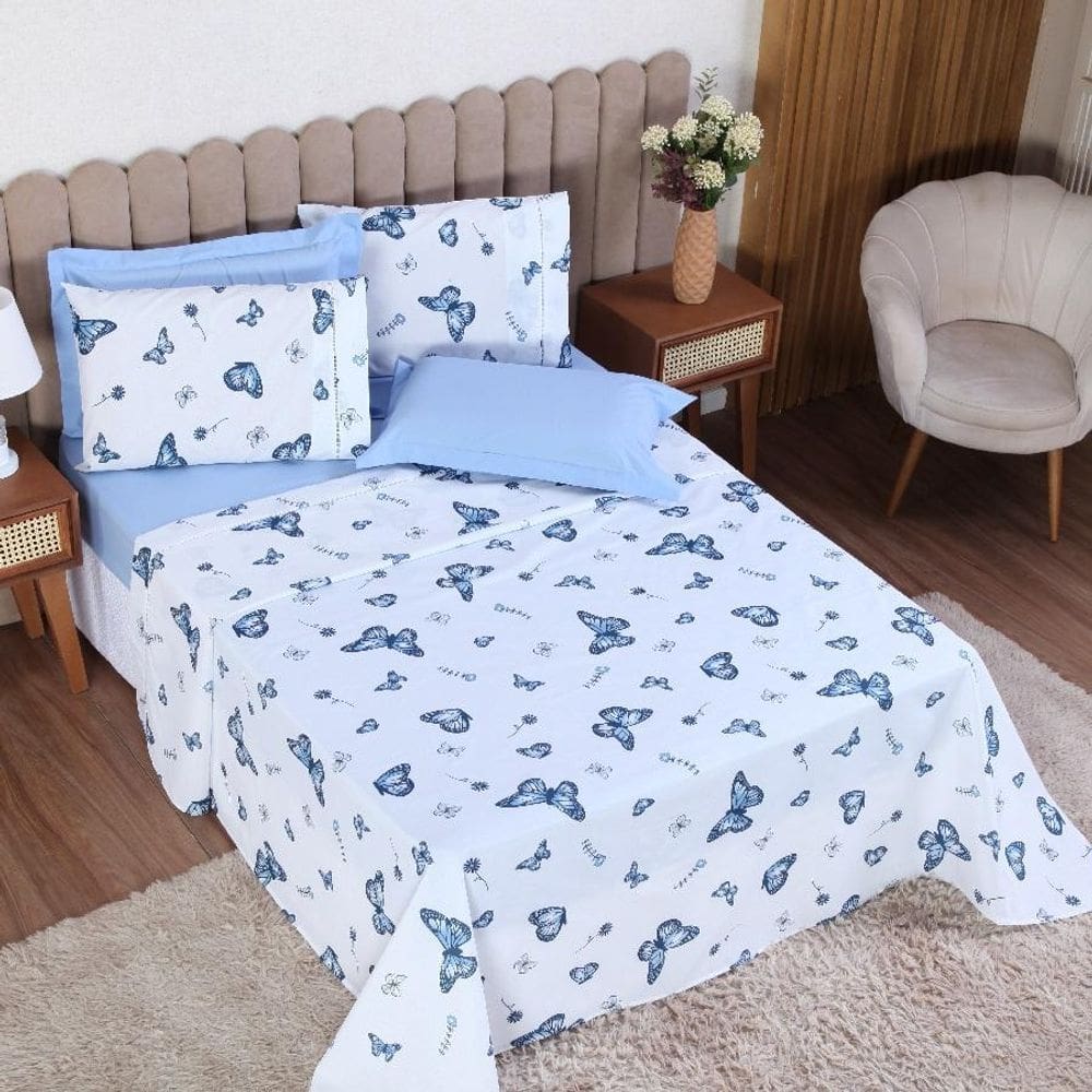 Jogo Cama Solteiro 4P Lençol + Fronha Esmeralda Percal 100%