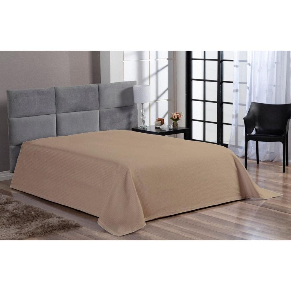 Cobre Leito Colcha Cama Casal Piquet Bege Algodão Hotel