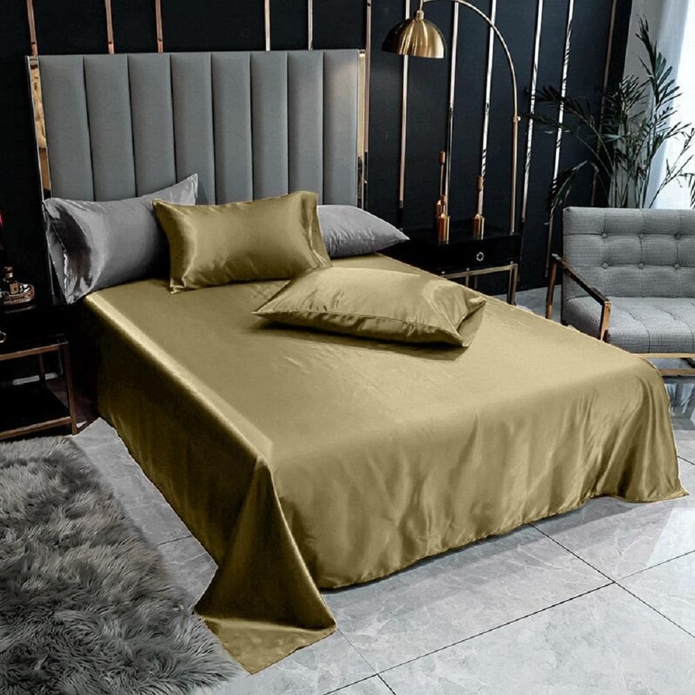 Lençol Superior Solteiro Com Fronha Cetim Seda Cobre Brilho