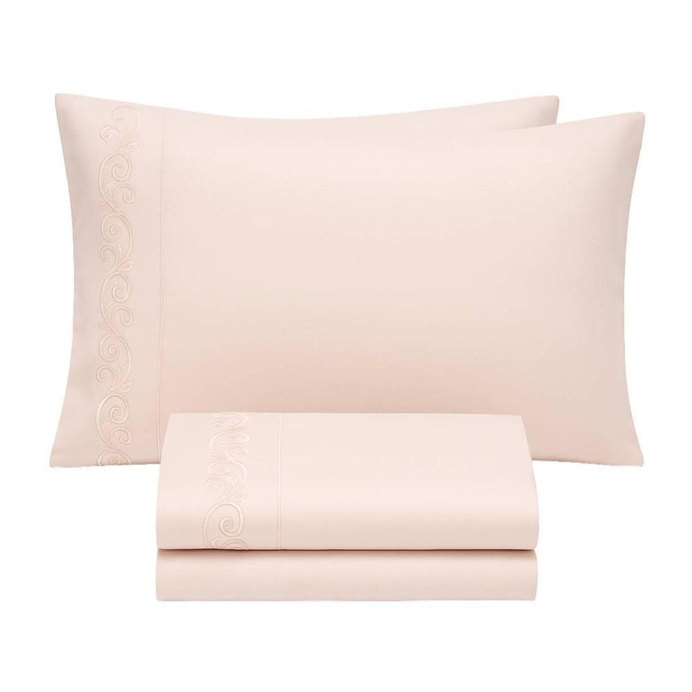 Jogo Cama 4 Peças Queen Liso Bordado Bella Notte - Peach