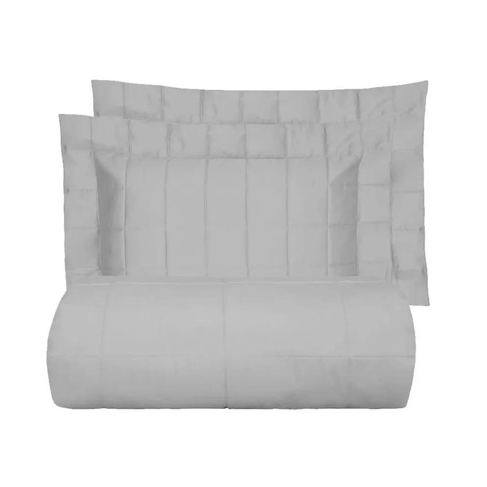 Kit Colcha Solteiro Satinee Square - Kacyumara Prata