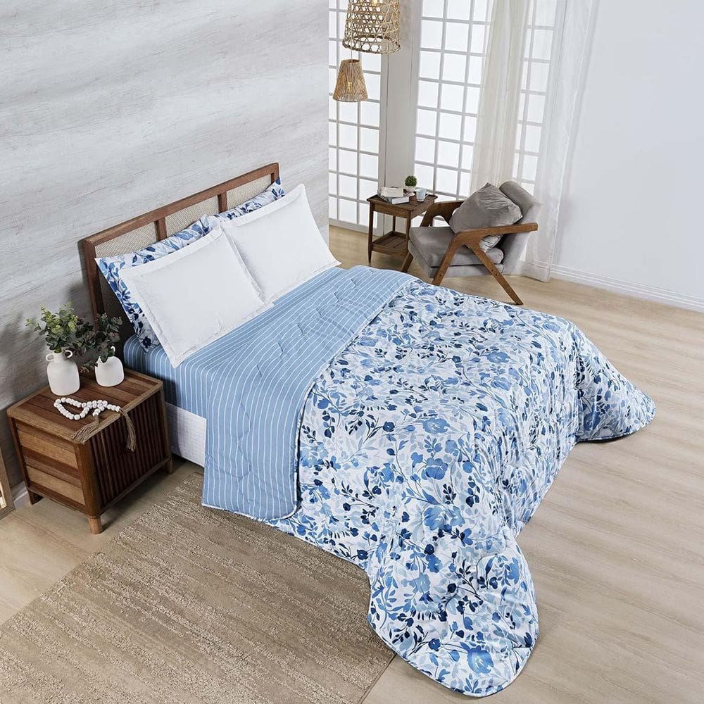 Edredom Cobertor Belle Super King 400 Fios Dupla Face Azul