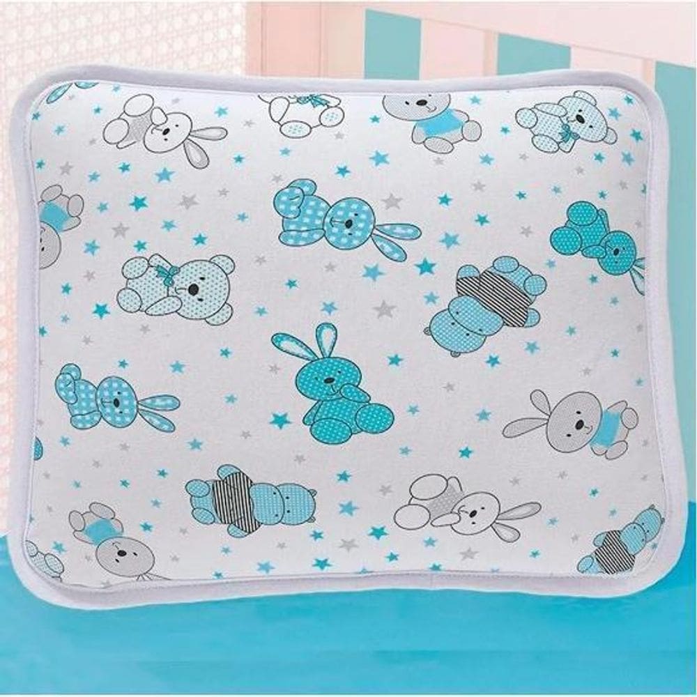 Jogo Berço Bebê Lençol Fronha Malha Animais Azul