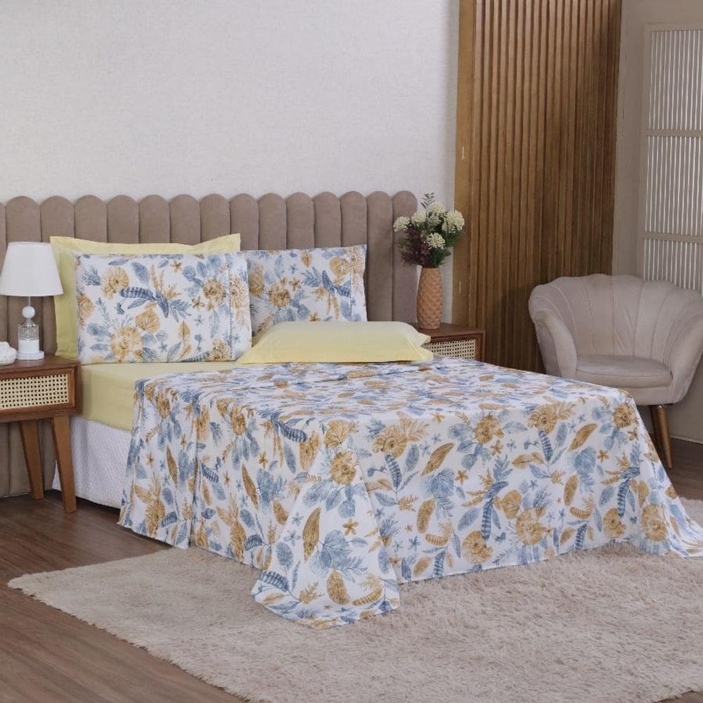 Jogo Cama Casal 4P Lençol + Fronha Esmeralda Percal 100%
