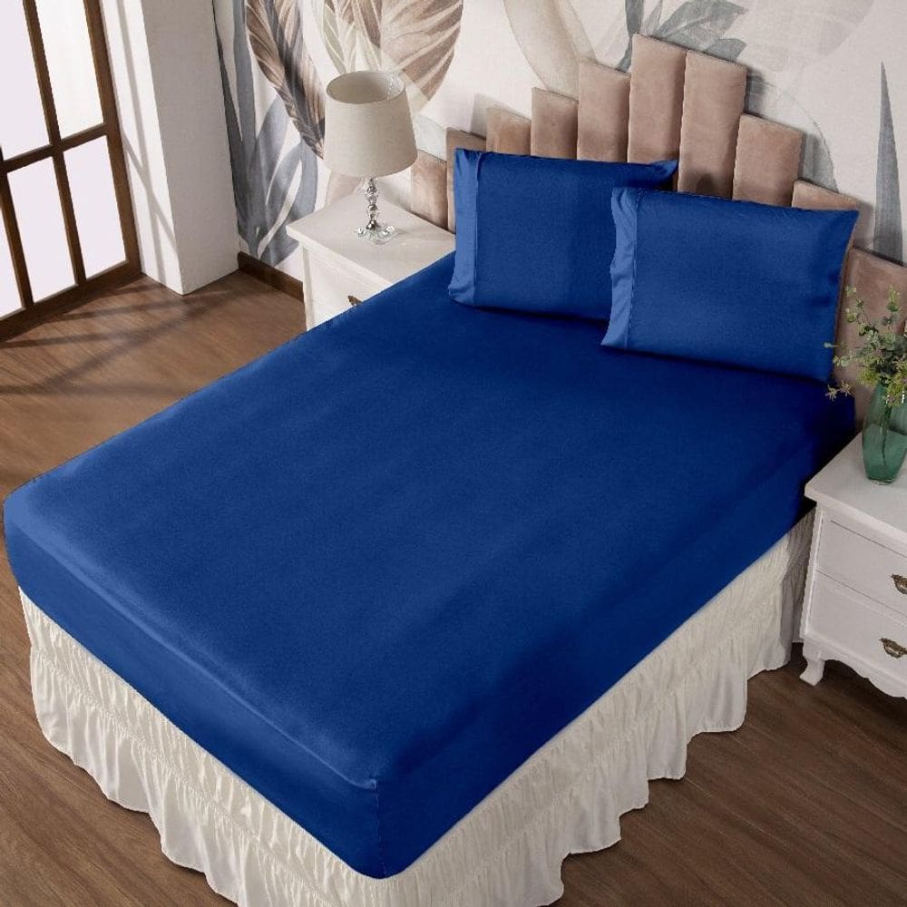 Jogo De Cama Casal Lençol E Fronha Prático Malha Lisa 3 Pç