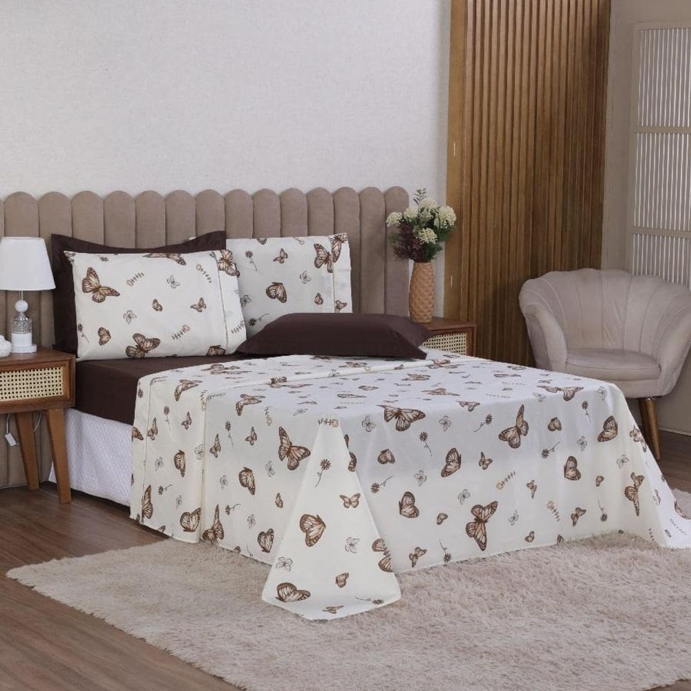 Jogo Cama Casal 4P Lençol + Fronha Esmeralda Percal 100%