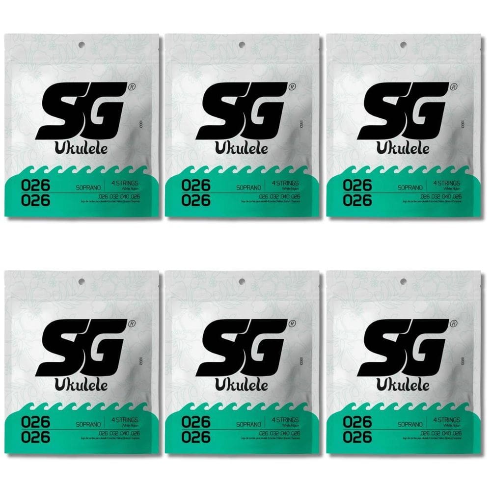 Kit 6 Encordoamento Ukulelê Sg Nylon Branco Soprano 0.026