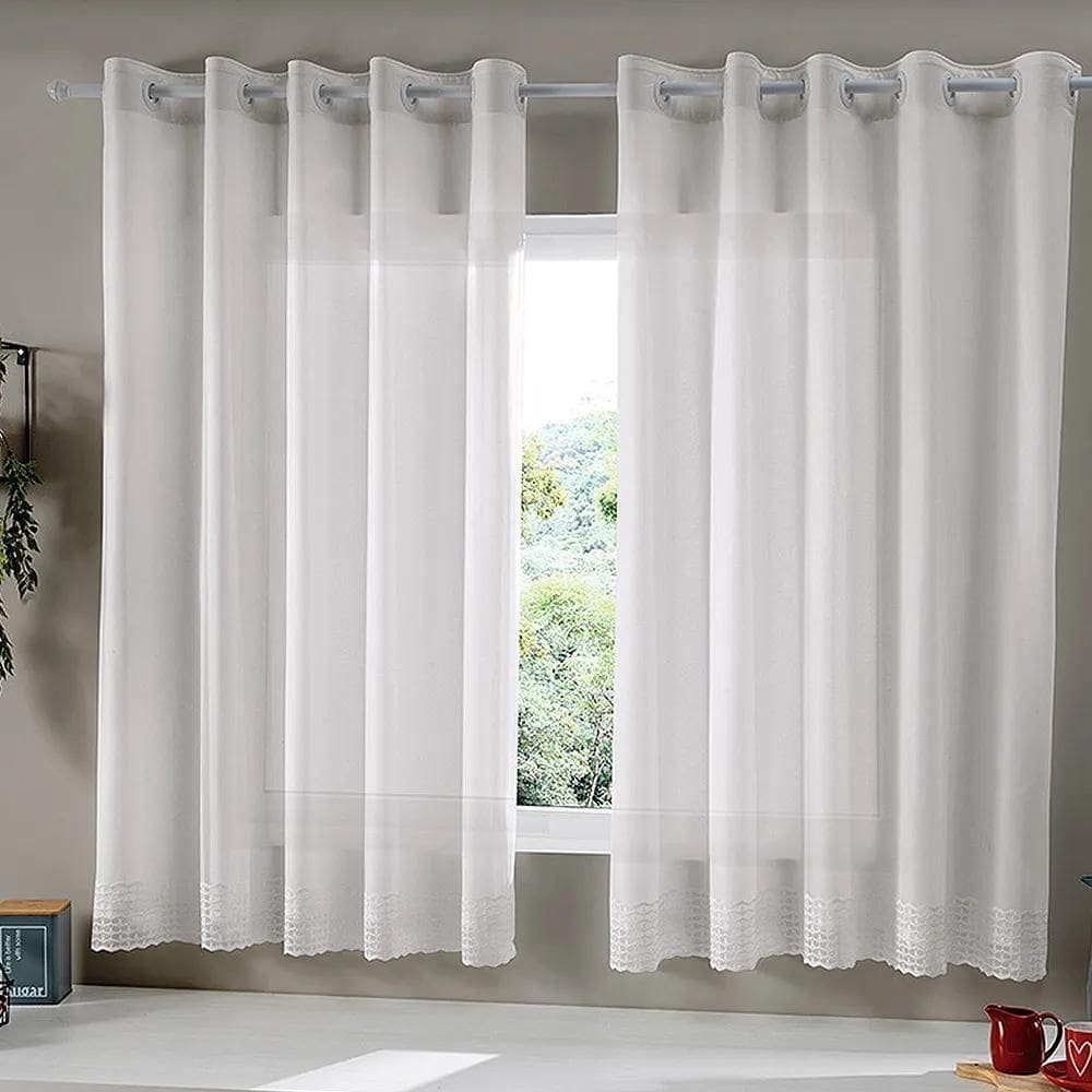 Cortina Cozinha Duplex Lisa - Bella Janela Geometrico Branco