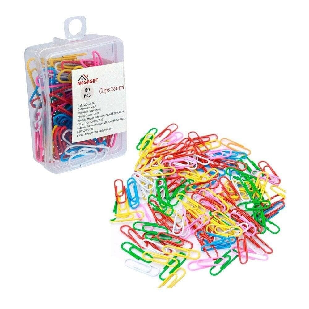 Clips de Metal 80 Peças 28mm Colorido - Tudo em Caixa