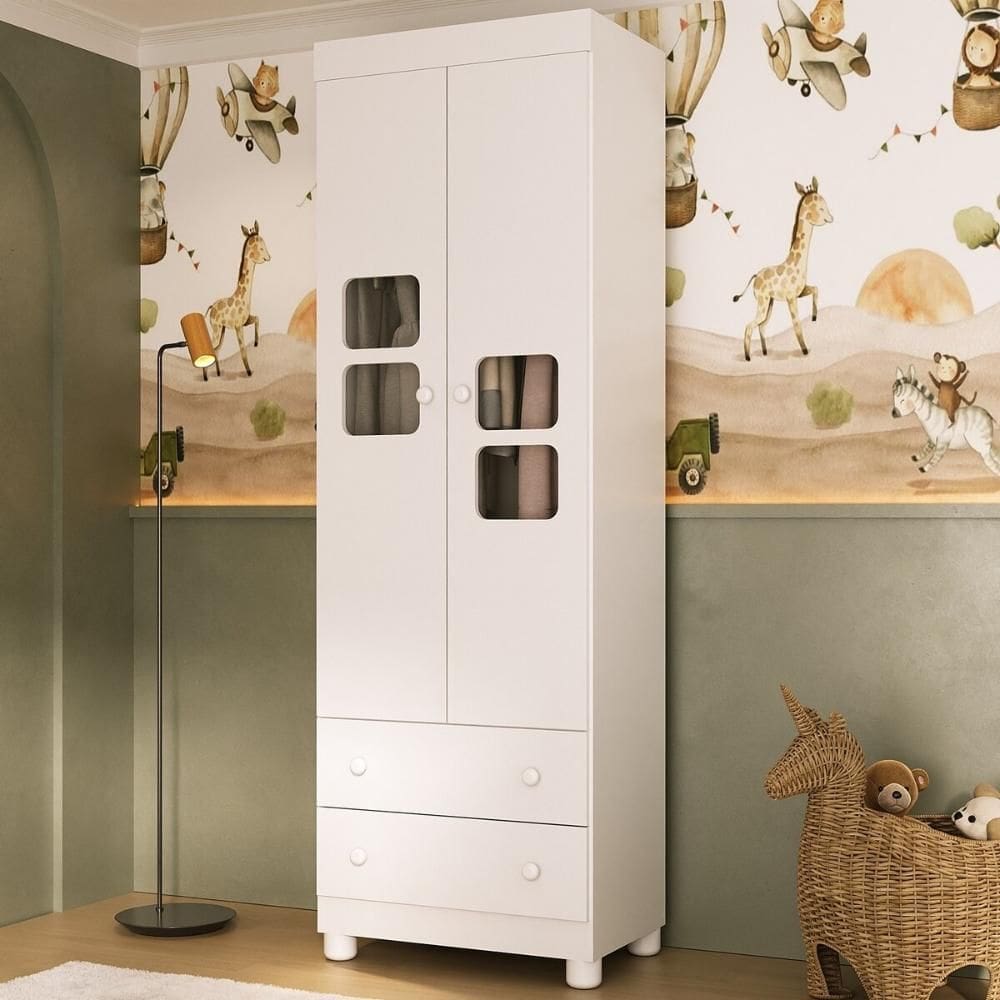 Guarda-roupa Infantil 62cm 2 Portas com Vidro e 2 Gavetas Sol Multimóveis MP4418